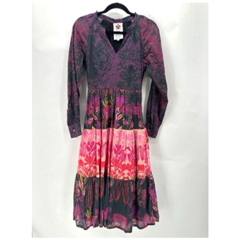 Roopa Pemmaraju Calla‎ Tiered Maxi Dress Size XS Floral Long Sleeve Boho Cottage - Picture 2 of 11